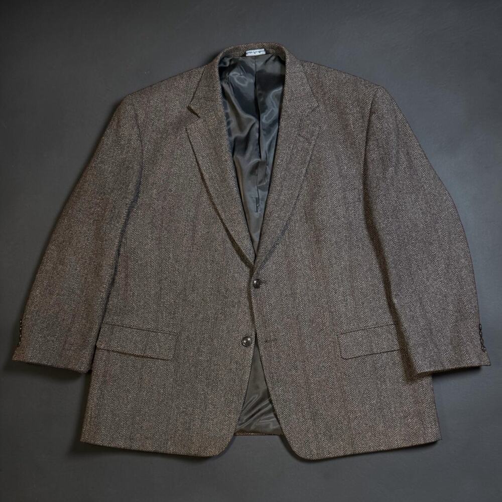 Vintage Cricketeer Blazer Mens Brown Herringbone Lambs Wool Jacket Size 50R